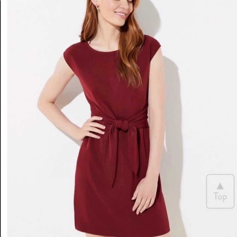 Loft tie waist crimson dress with pockets